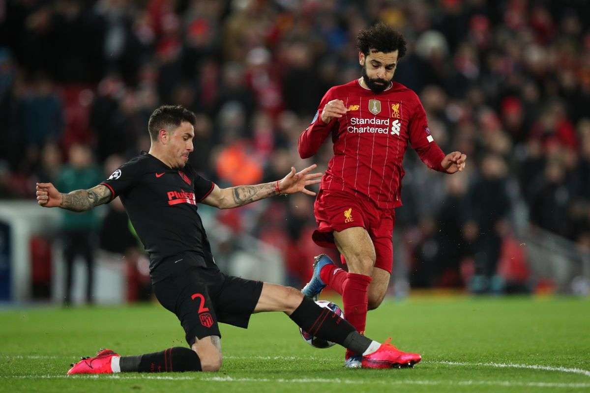 Atletico Madrid Jose Gimenez vs Liverpool at Anfield
