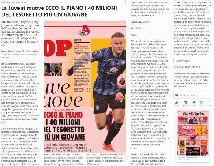 Gazzetta - May 26 2024 - Liverpool Koopmeiners