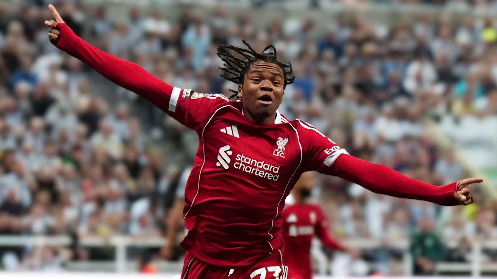 Rio Ngumoha celebrates an injury-time winner against Newcastle at St James' Park