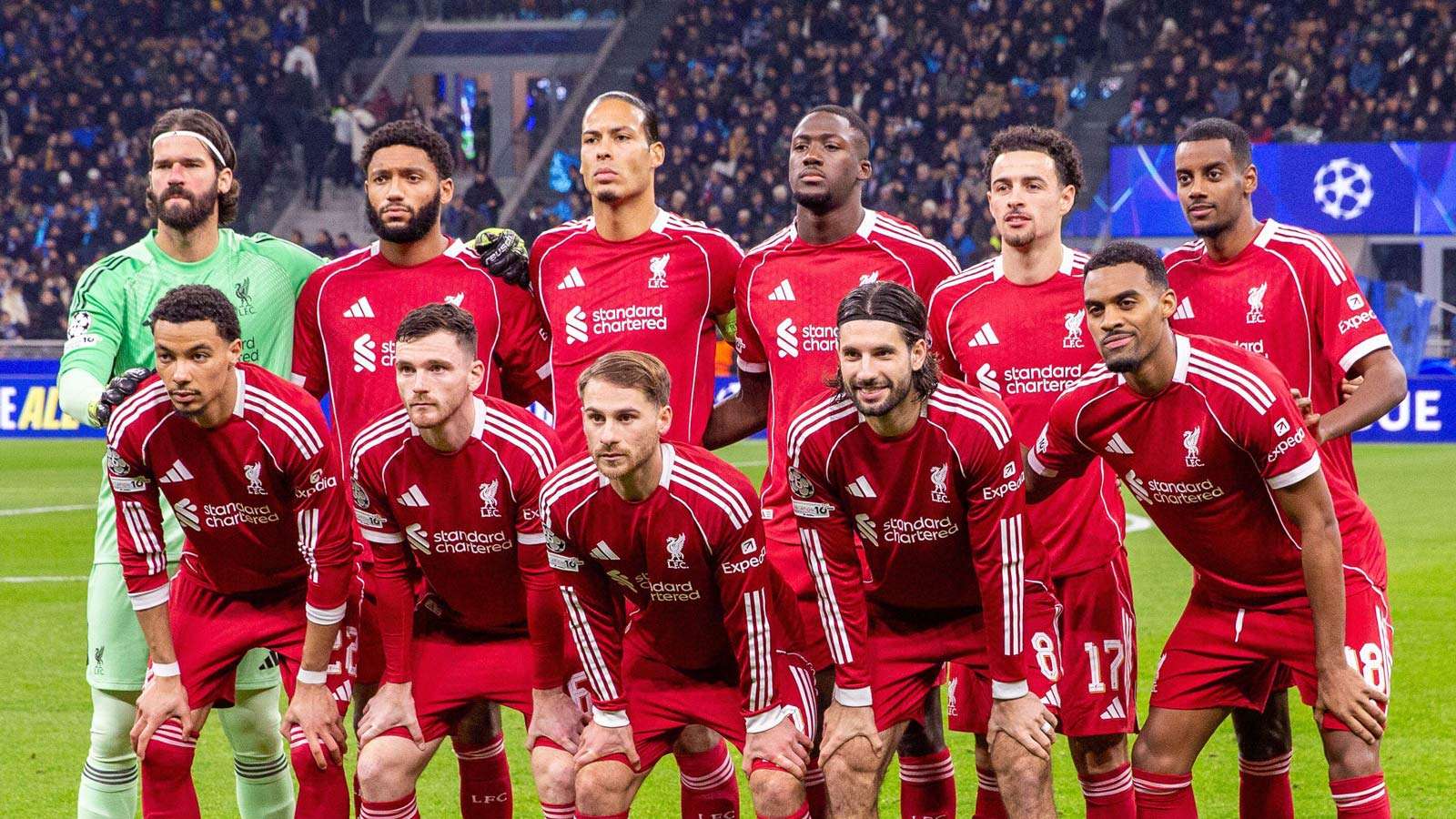 Liverpool team line up before facing Inter Milan in the Champions League, December 2025